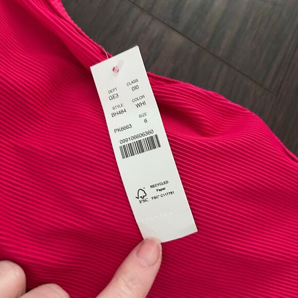 NWT J. Crew Ribbed One Shoulder Bathing Suit Pink Wild Hibiscus Women’s 6 Swim - Picture 3 of 8